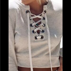 MOTHER Lace-Up Cream Sweatshirt